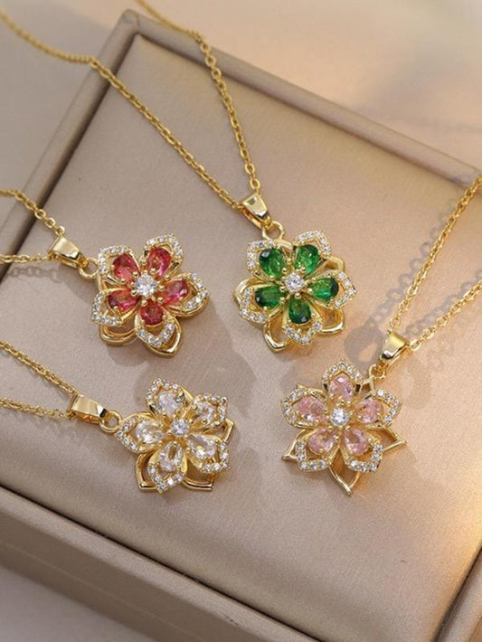 Rhinestone Flower Pendant Necklace